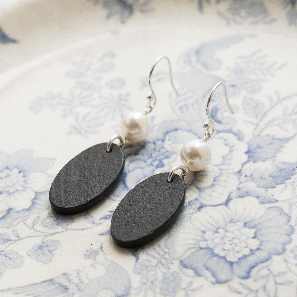 Earrings - Welsh Slate - Pearl-The Welsh Gift Shop
