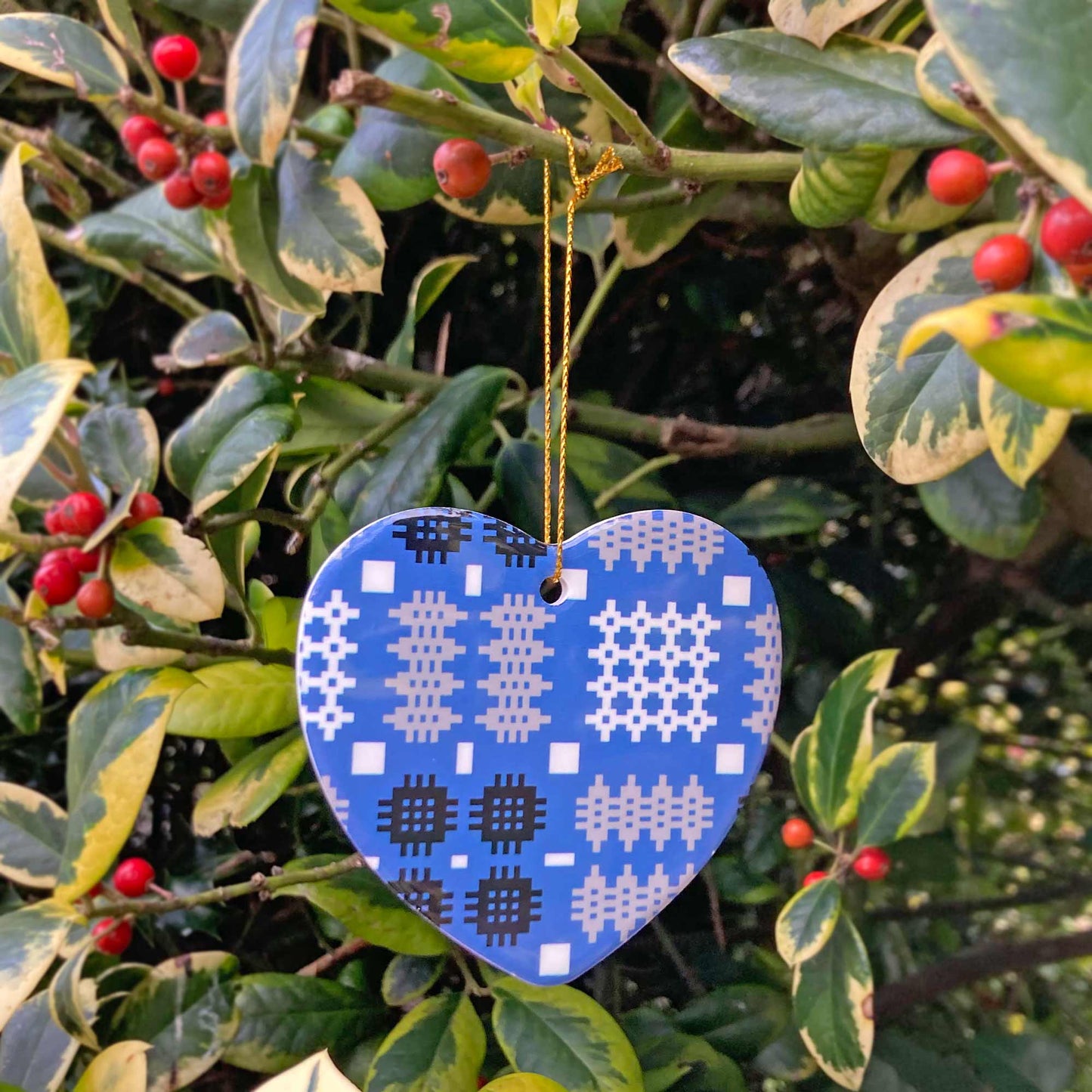Heart Decoration - Welsh Tapestry Print - Various Colours
