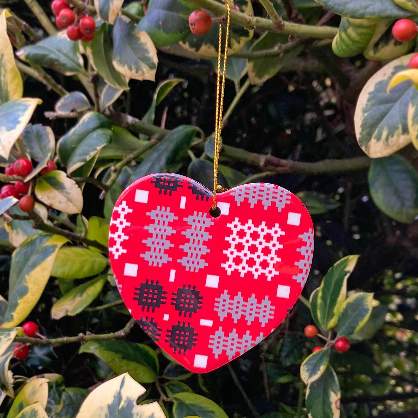Heart Decoration - Welsh Tapestry Print - Various Colours