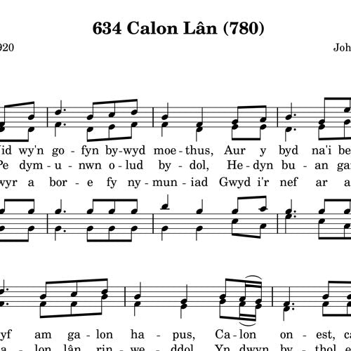 Sheet music for the traditional Welsh hymn Calon Lân