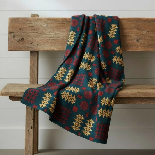 Throw / Blanket - Welsh Tapestry Print - Teal Multi