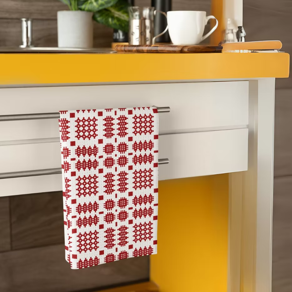 Tea Towel - Welsh Tapestry Print - White & Red