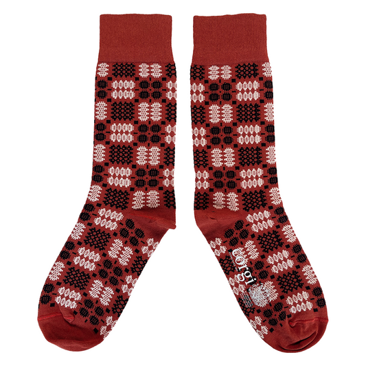 Socks - Mabli Carthen / Welsh Tapestry - Adults Unisex - Victorian Red