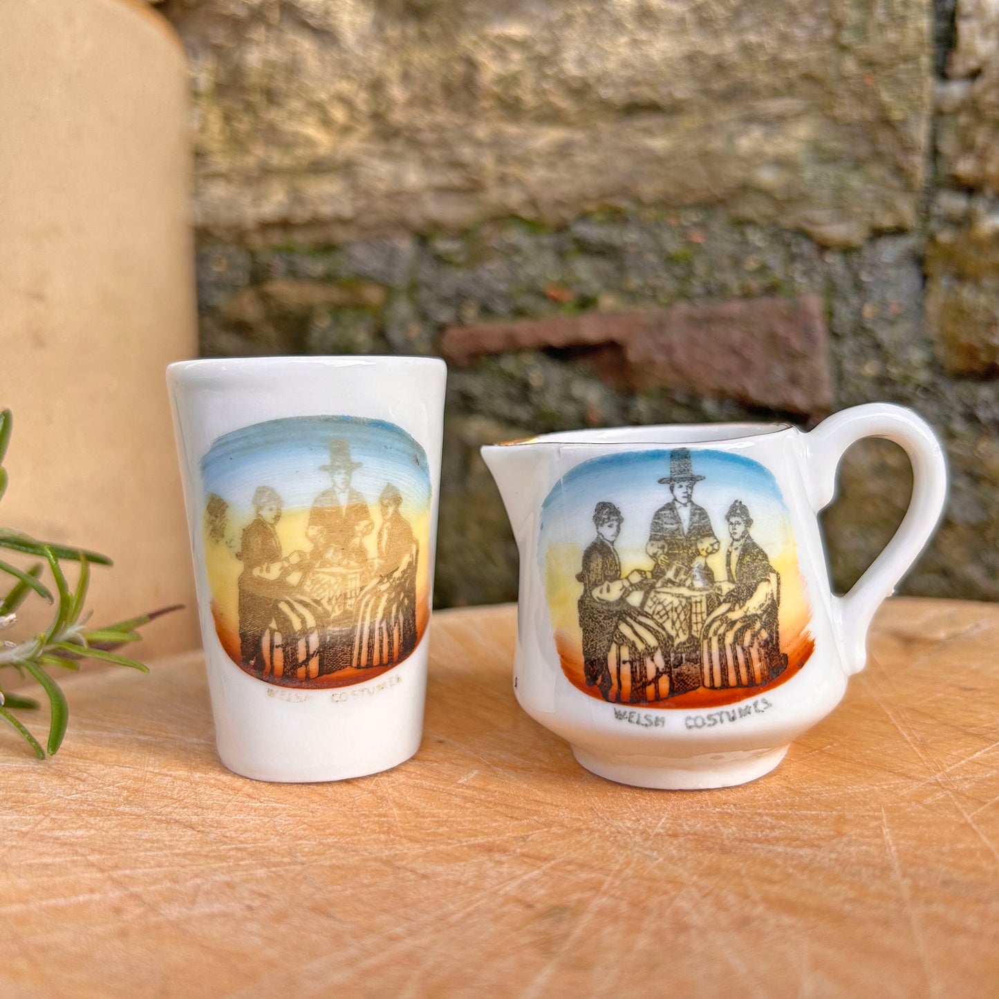 Miniature Jug & Pot Set - Welsh Costumes - Antique Souvenir (Preloved)