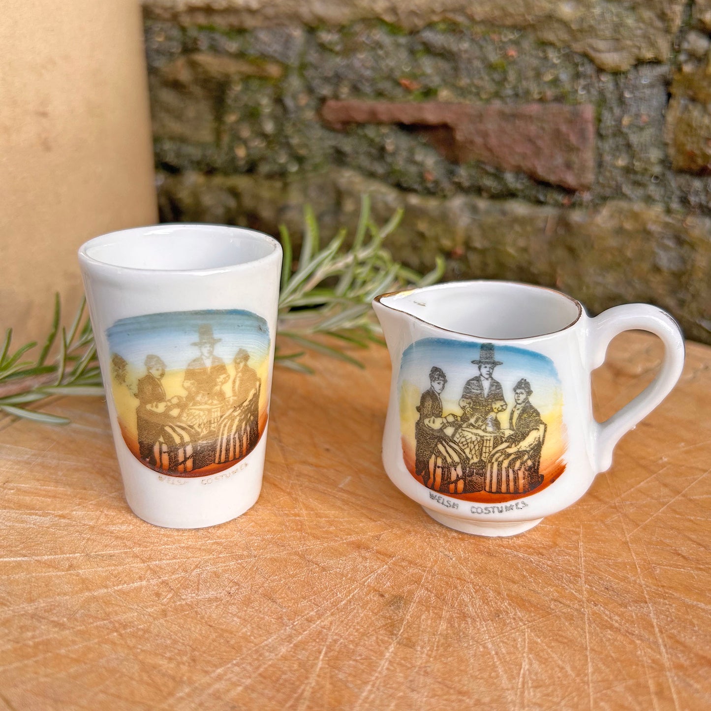 Miniature Jug & Pot Set - Welsh Costumes - Antique Souvenir (Preloved)