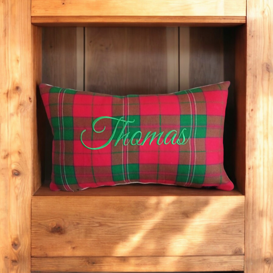 Cushion - Welsh Clan Tartan Wool - Eich Cyfenw - Personol - Hirgul (Brodwaith)