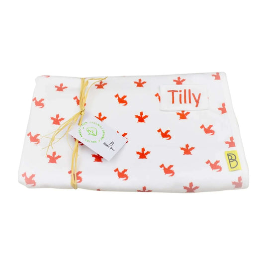 Baby Blanket - Organic Cotton – Red Dragons - Personalised