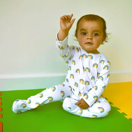 Baby Sleepsuit - Organic Cotton – Enfys / Rainbows - Personalised
