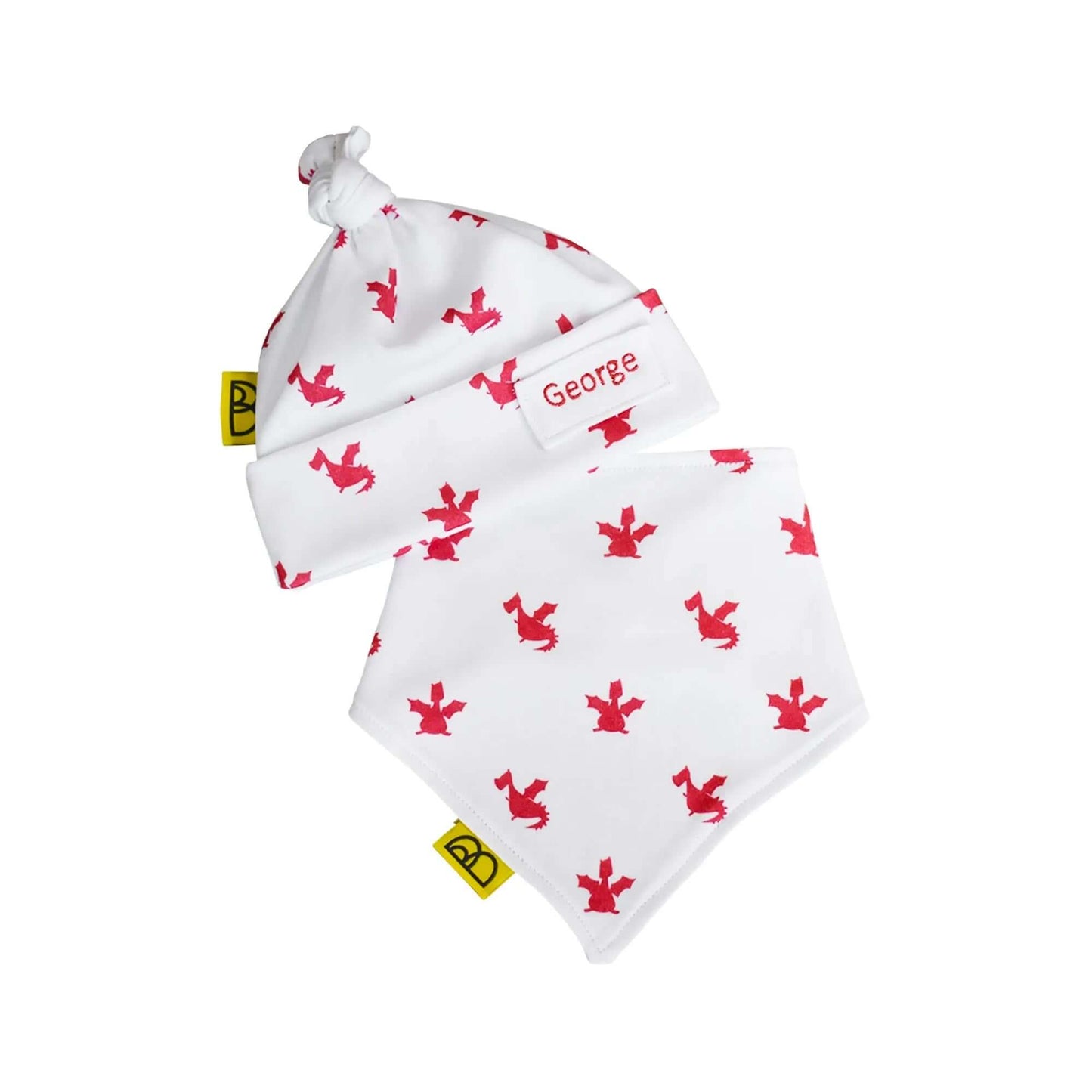Baby Gift Set - Organic Hat Dribble Bib – Red Dragon - Personalised