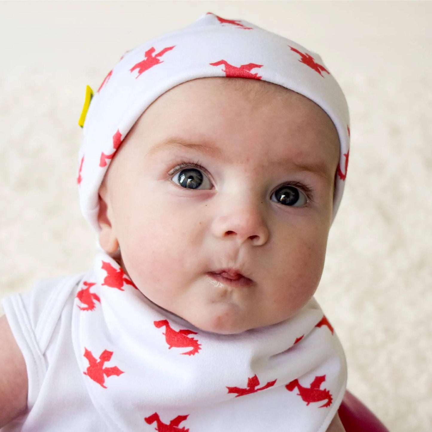 Baby Gift Set - Organic Hat Dribble Bib – Red Dragon - Personalised
