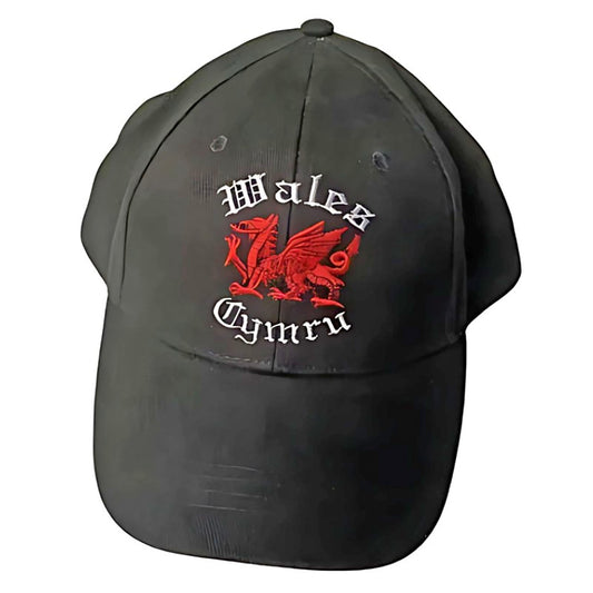 Baseball Cap / Hat - Welsh Dragon - Black - Cymru / Wales