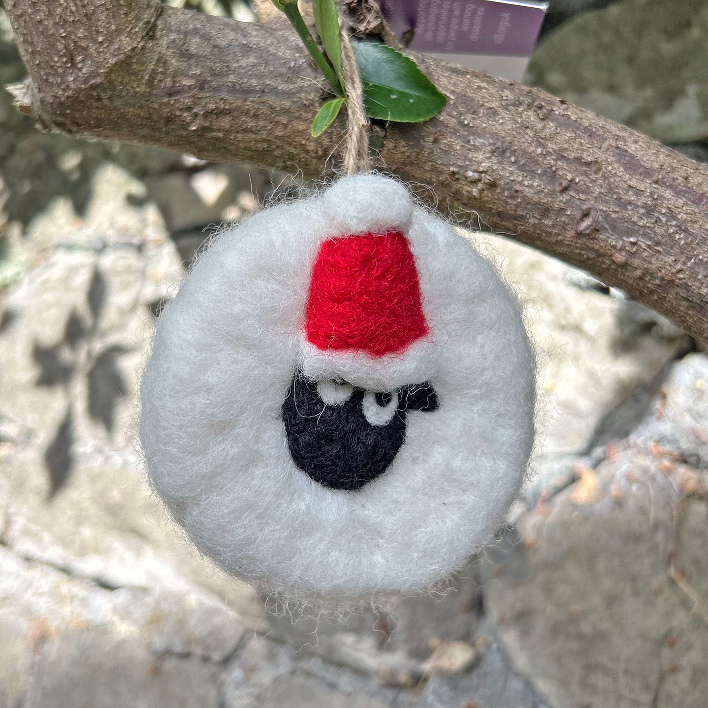 Bauble - Wool Needle Felted - Welsh Santa Sheep