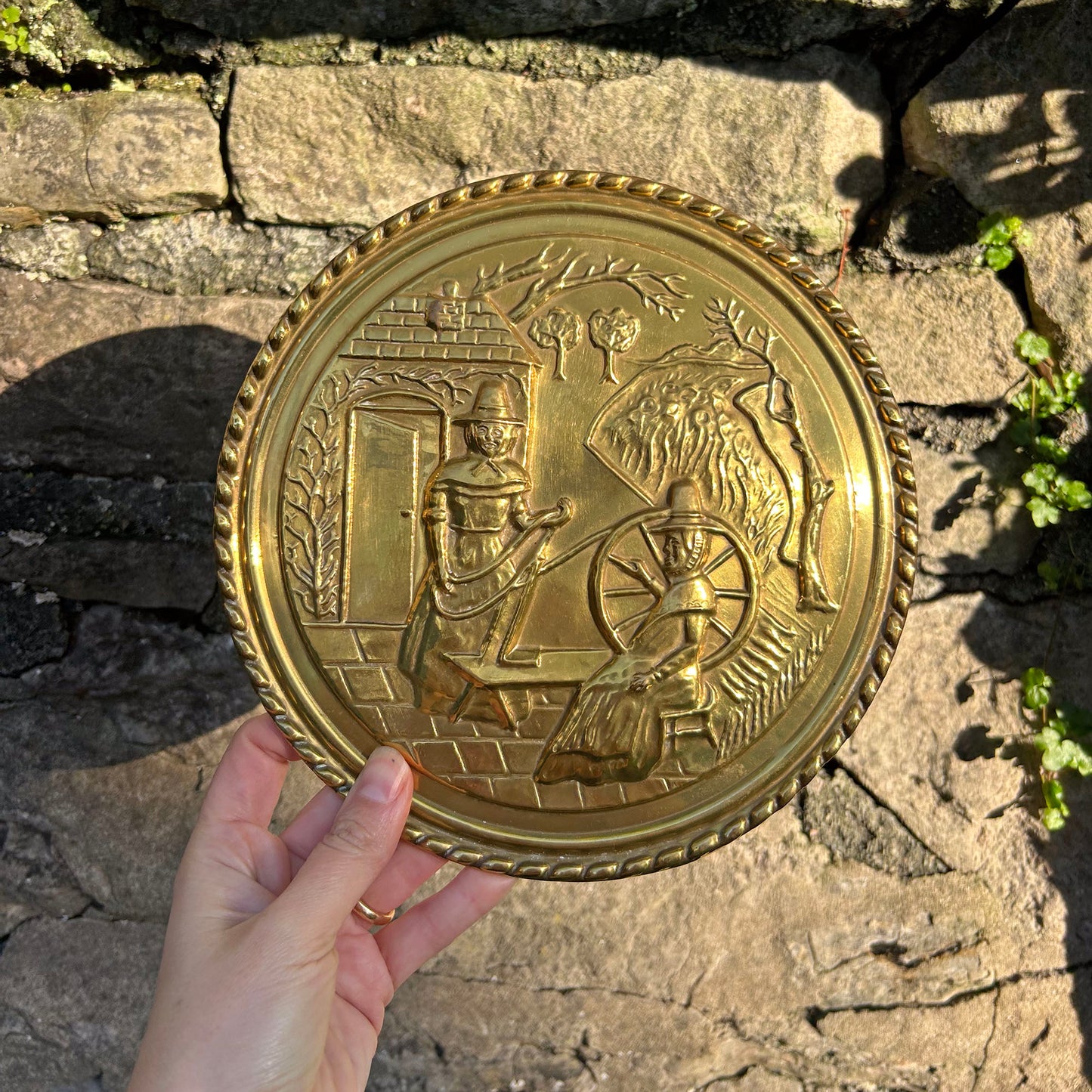 Brass Plaque - Welsh Ladies - Spinning Wheel - Vintage (Preloved)