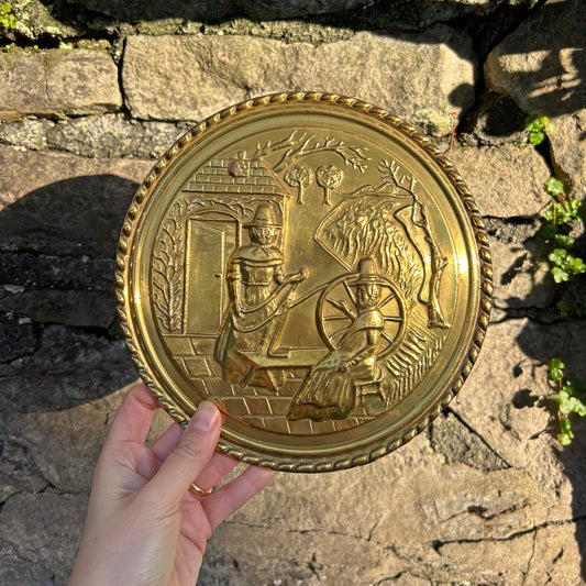 Brass Plaque - Welsh Ladies - Spinning Wheel - Vintage (Preloved)