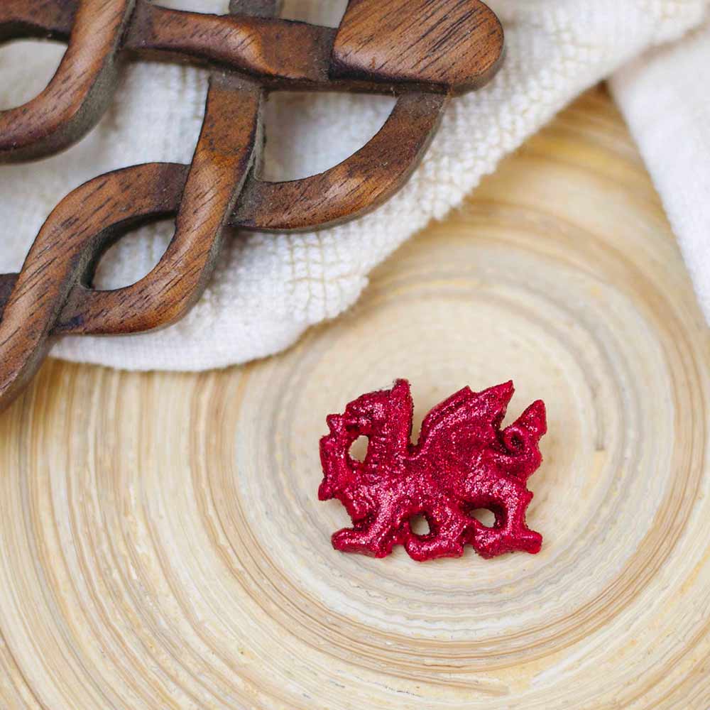 Brooch - Welsh Red Dragon - Handmade - Red Glitter