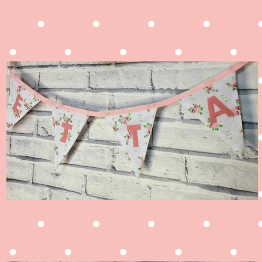 Bunting - Personalised Name - Floral Pink & White