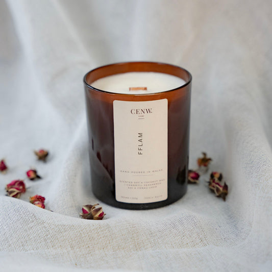 Candle - Cenw - Amber Votive - Fflam / Flame