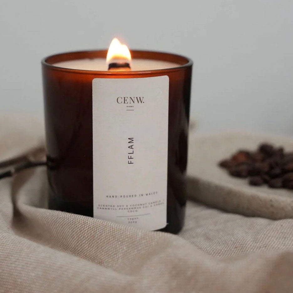 Candle - Cenw - Amber Votive - Fflam / Flame