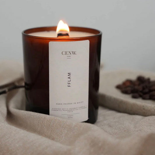 Candle - Cenw - Amber Votive - Fflam / Flame