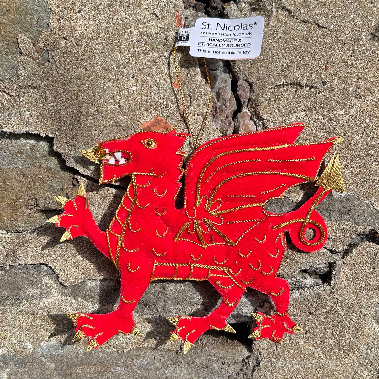 Christmas Decoration - Handmade - Embroidered Welsh Dragon (imperfect)