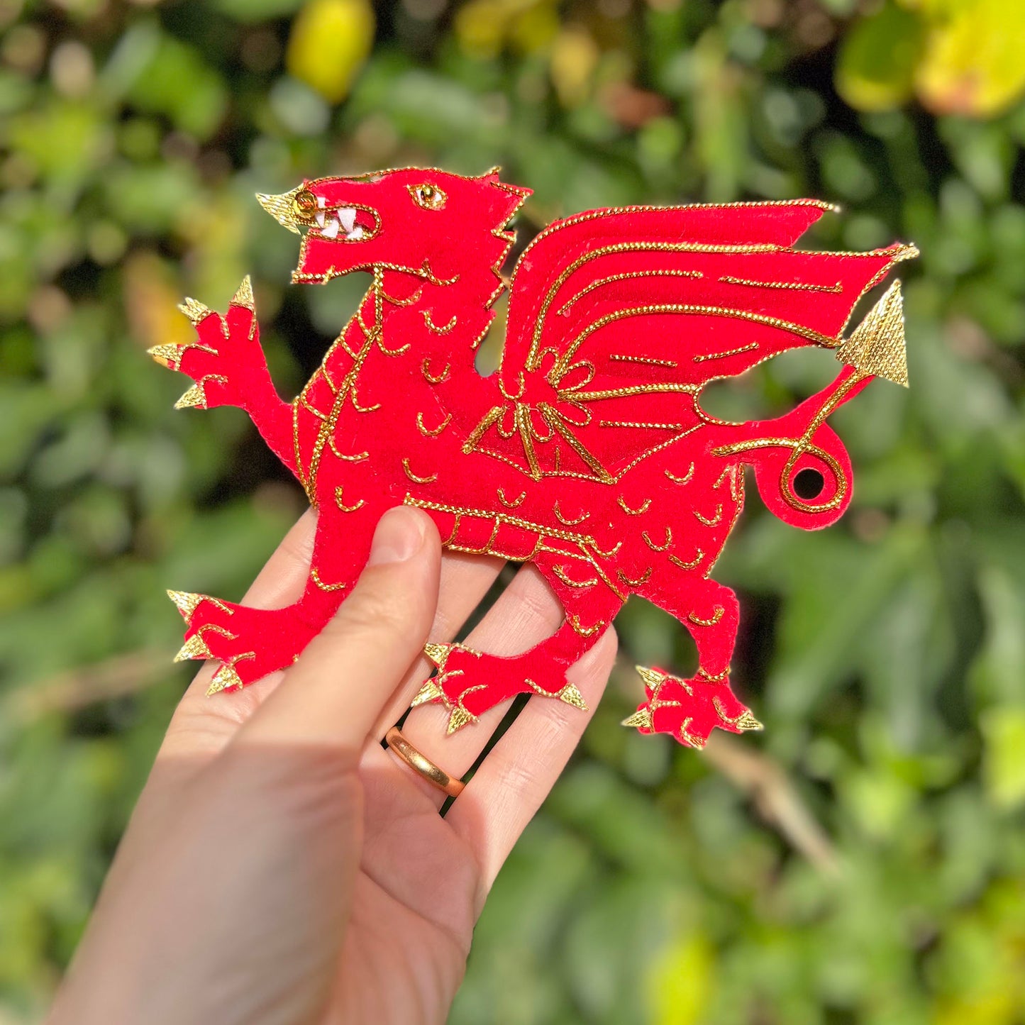 Christmas Decoration - Handmade - Embroidered Welsh Dragon (imperfect)