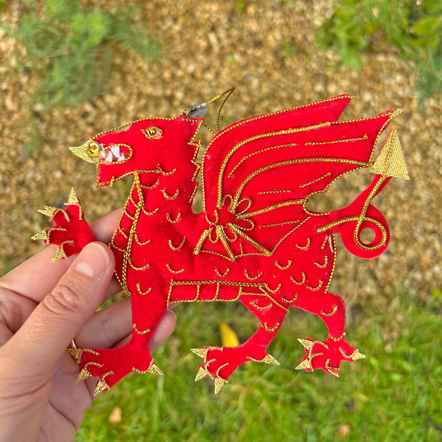 Christmas Decoration - Handmade - Embroidered Welsh Dragon (imperfect)