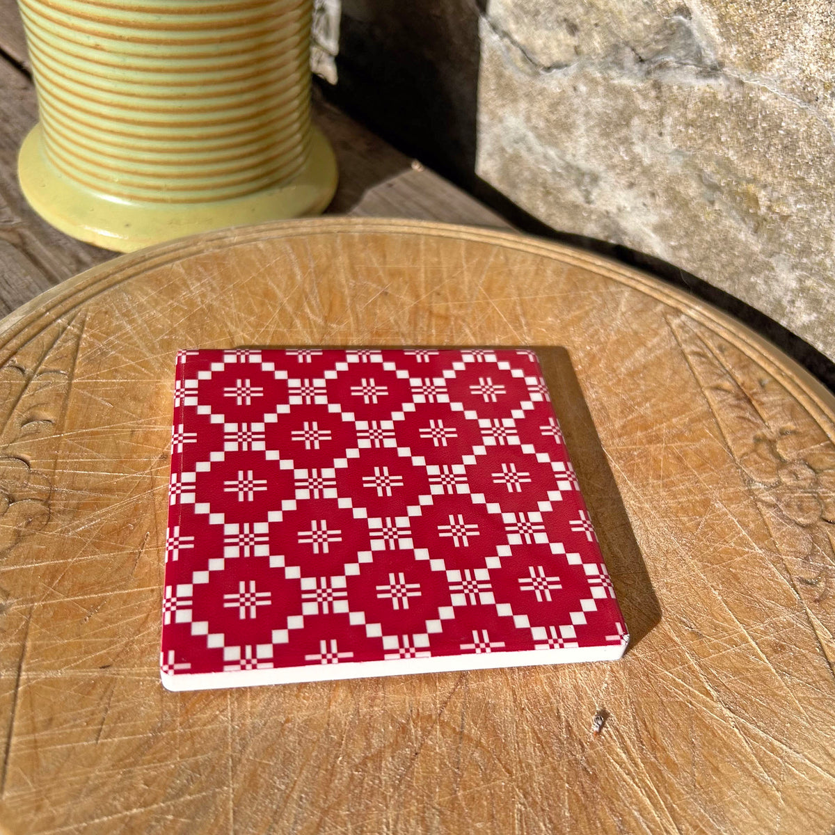 Coaster - Welsh Tapestry Print - Red & White