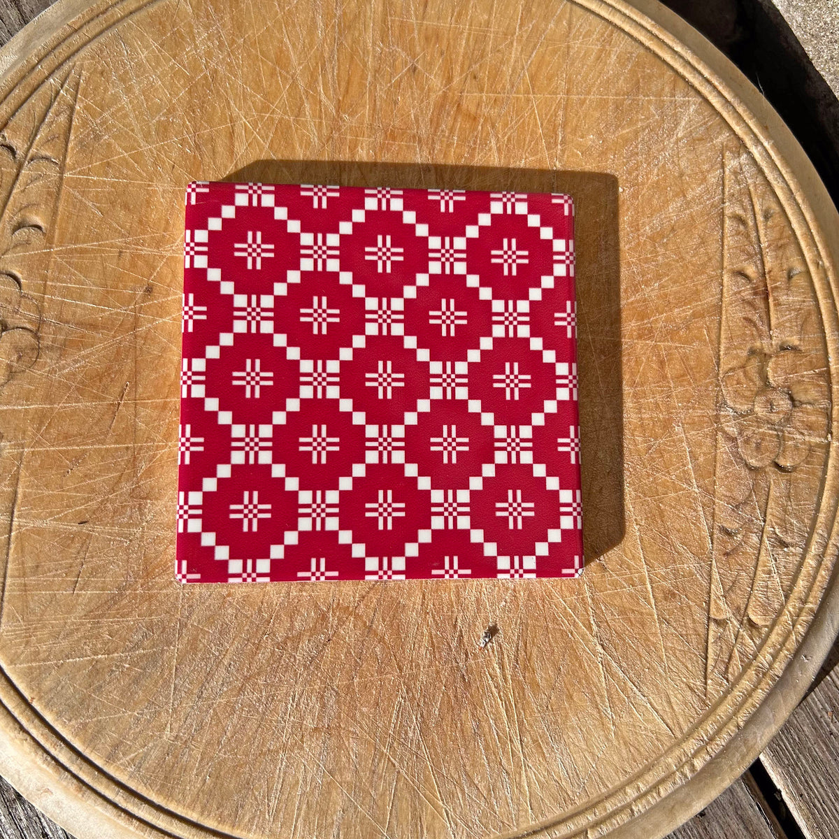 Coaster - Welsh Tapestry Print - Red & White