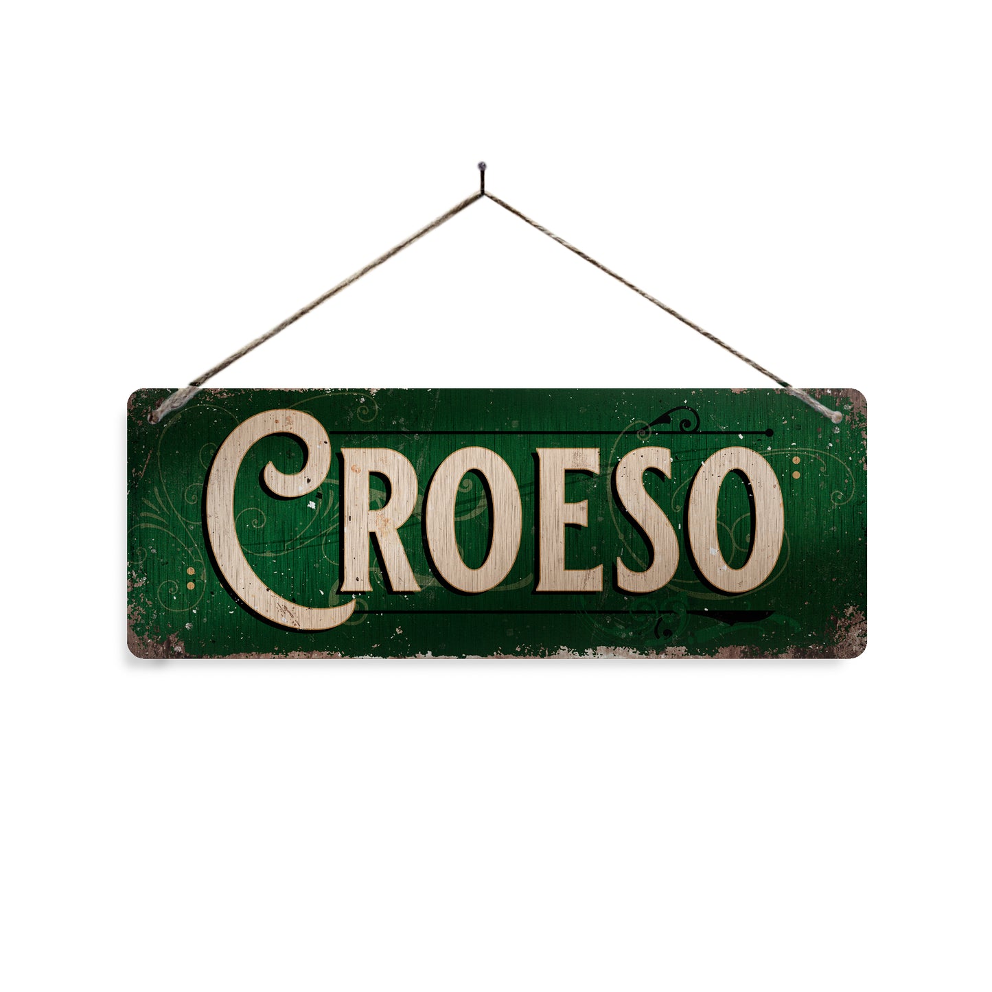 Metal Sign - Vintage Worn Look - Croeso / Welcome - Green