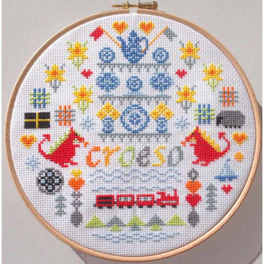 Cross Stitch Hoop Kit - Welsh - Welcome / Croeso