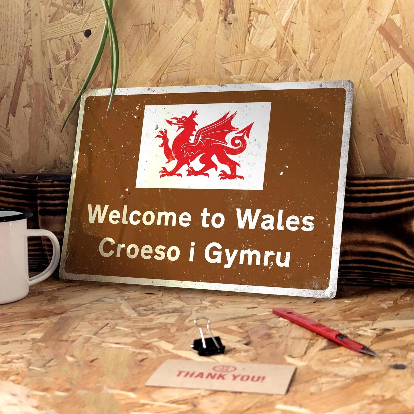 Metal Road Sign - Vintage Worn Look - Welcome to Wales - Croeso i Gymru