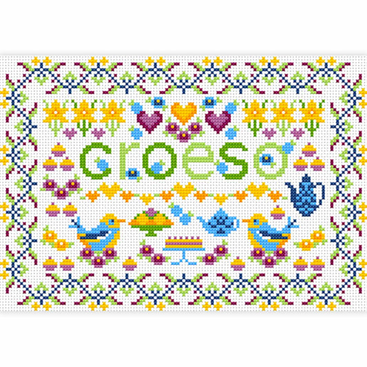 Cross Stitch Kit - Welsh - Welcome / Croeso
