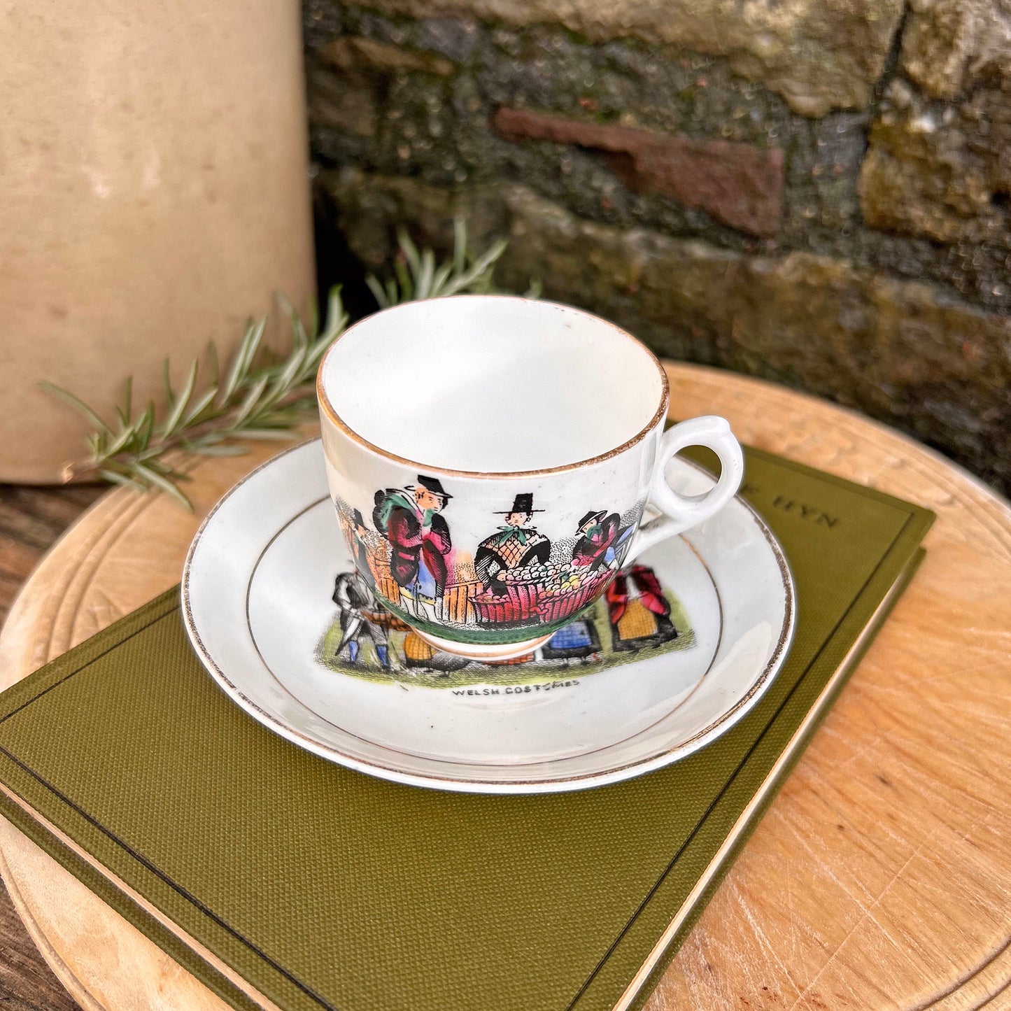 Cup & Saucer - Welsh Costumes North Wales - Vintage Souvenir (Preloved)