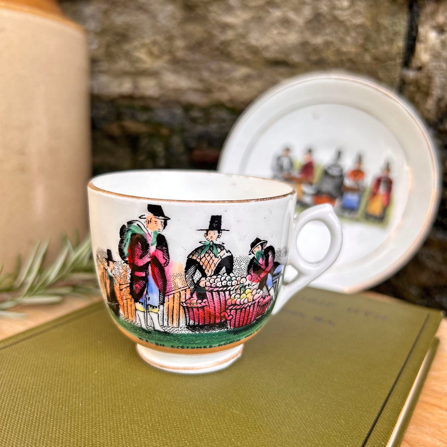 Cup & Saucer - Welsh Costumes North Wales - Vintage Souvenir (Preloved)