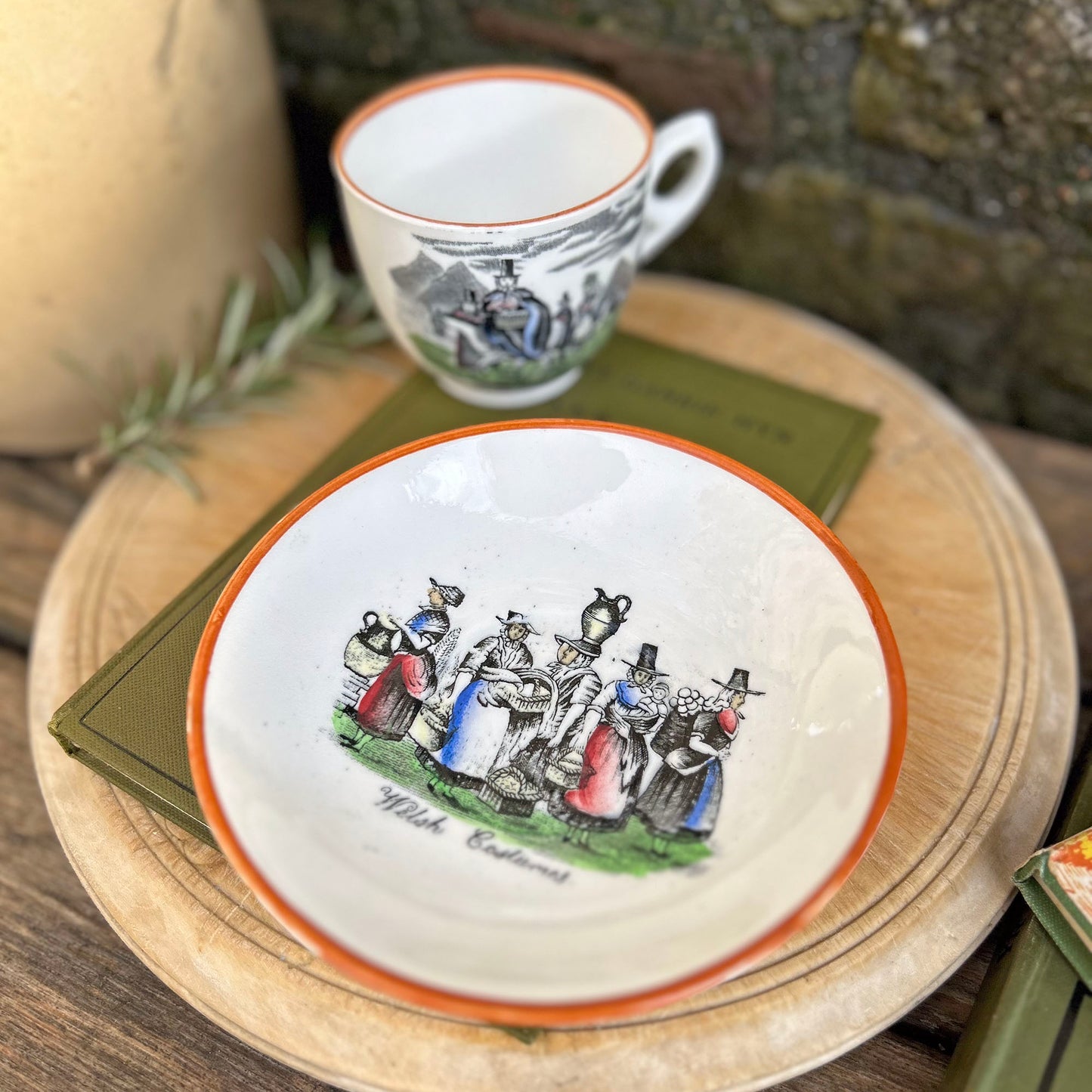 Cup & Saucer - Welsh Costumes North Wales - Vintage Souvenir (Preloved)