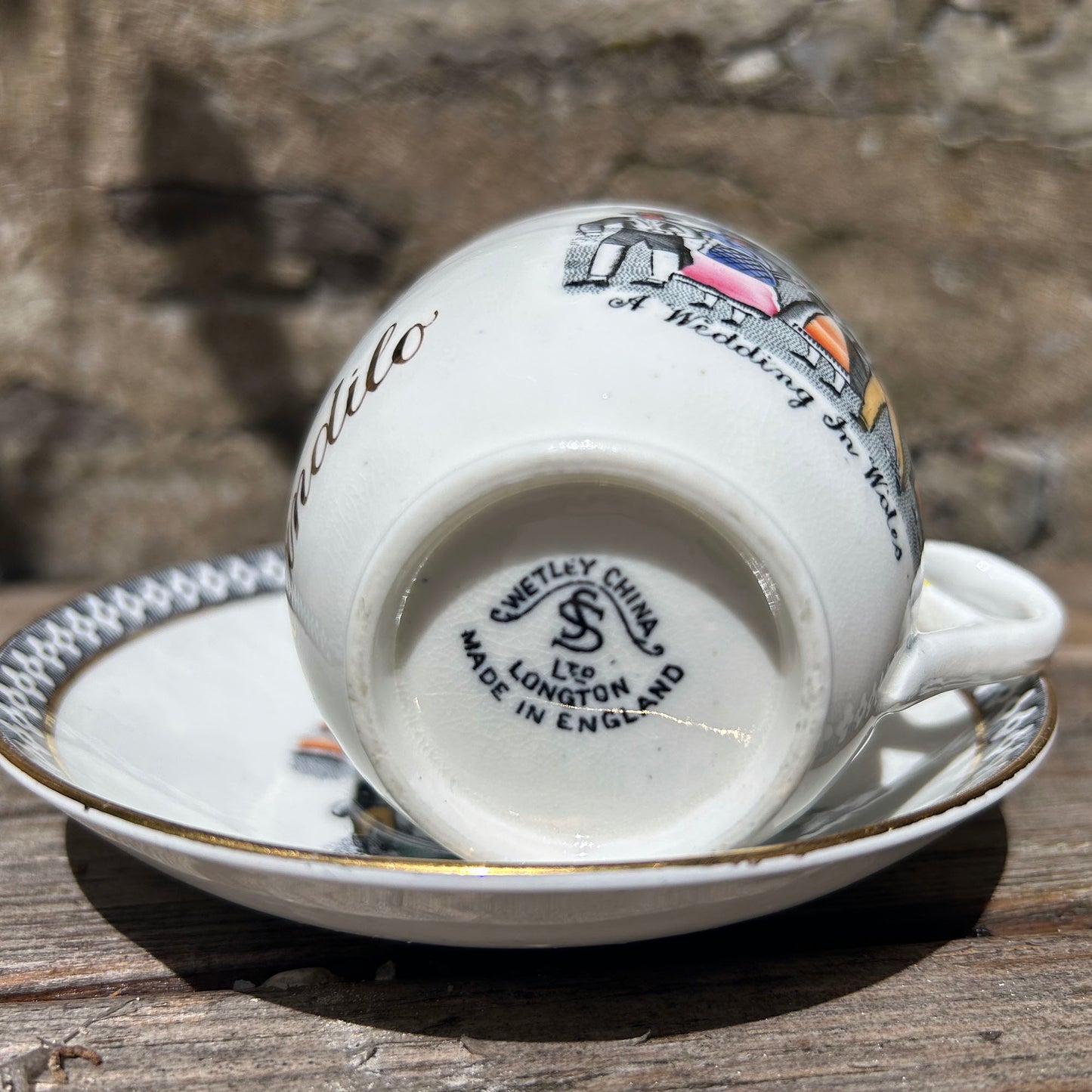 Cup & Saucer - Welsh Costumes - Present from Llandilo / Llandeilo - Vintage Souvenir (Preloved)