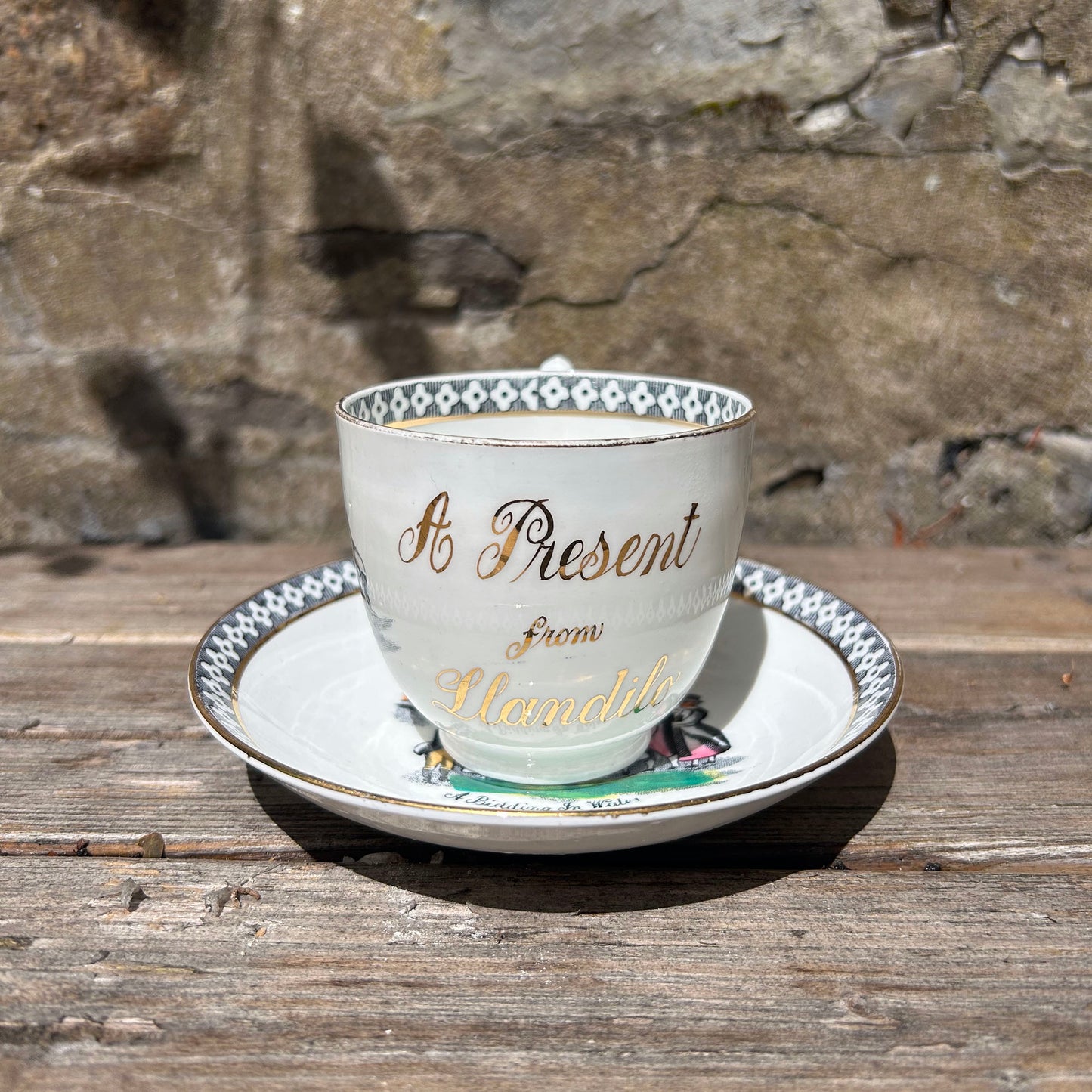 Cup & Saucer - Welsh Costumes - Present from Llandilo / Llandeilo - Vintage Souvenir (Preloved)