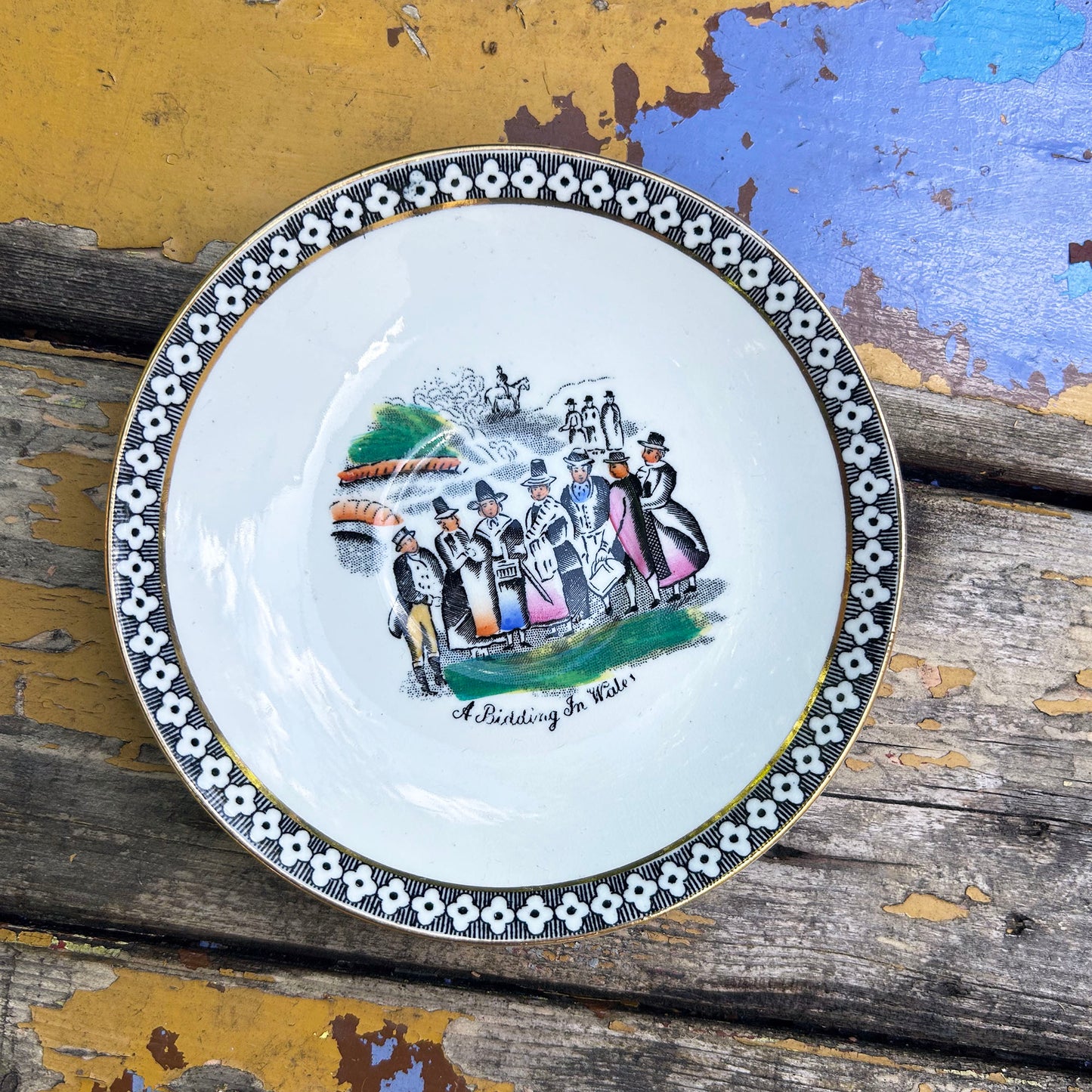 Cup & Saucer - Welsh Costumes - Present from Llandilo / Llandeilo - Vintage Souvenir (Preloved)