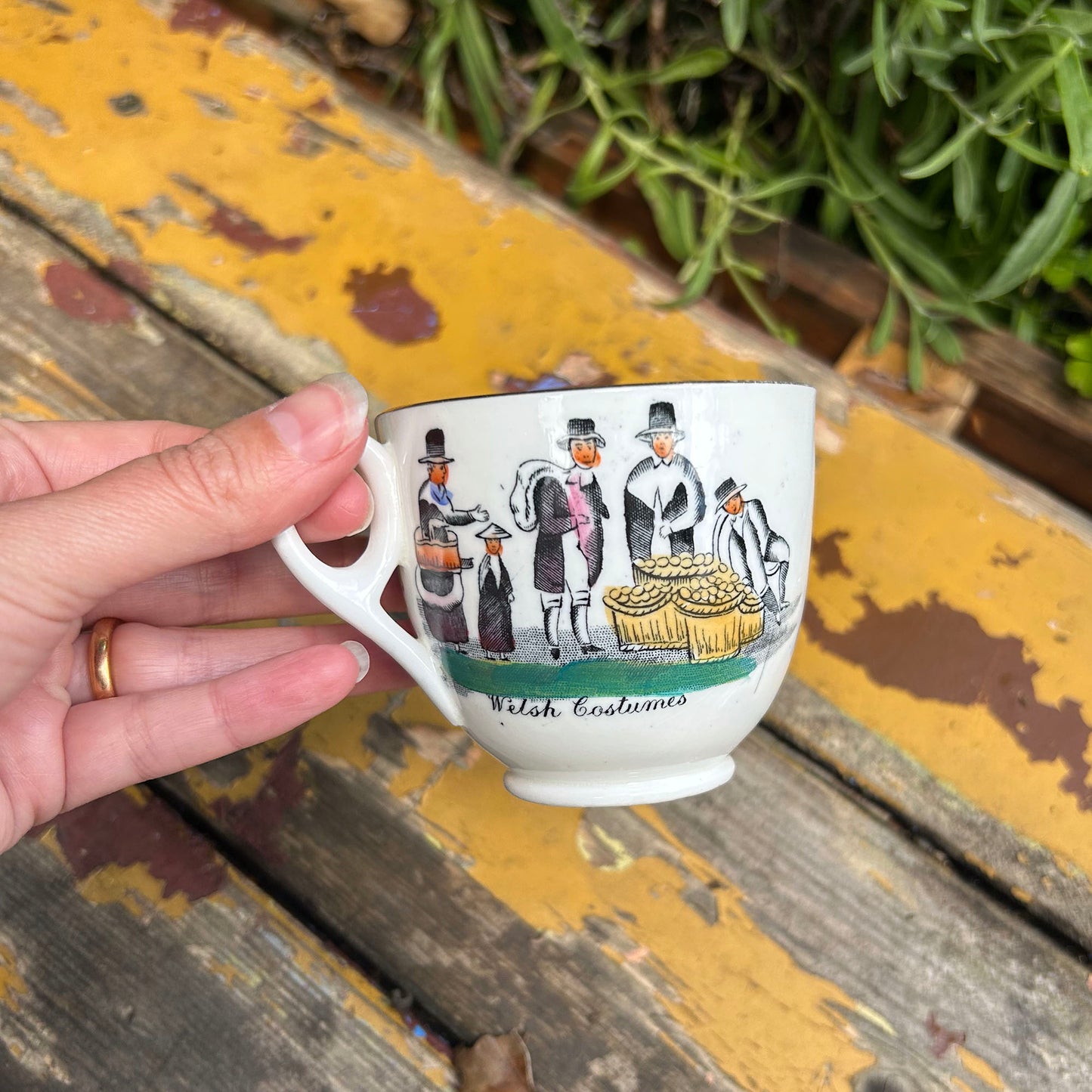 Cup & Saucer - Welsh Costumes - Present from Llandilo / Llandeilo - Vintage Souvenir (Preloved)