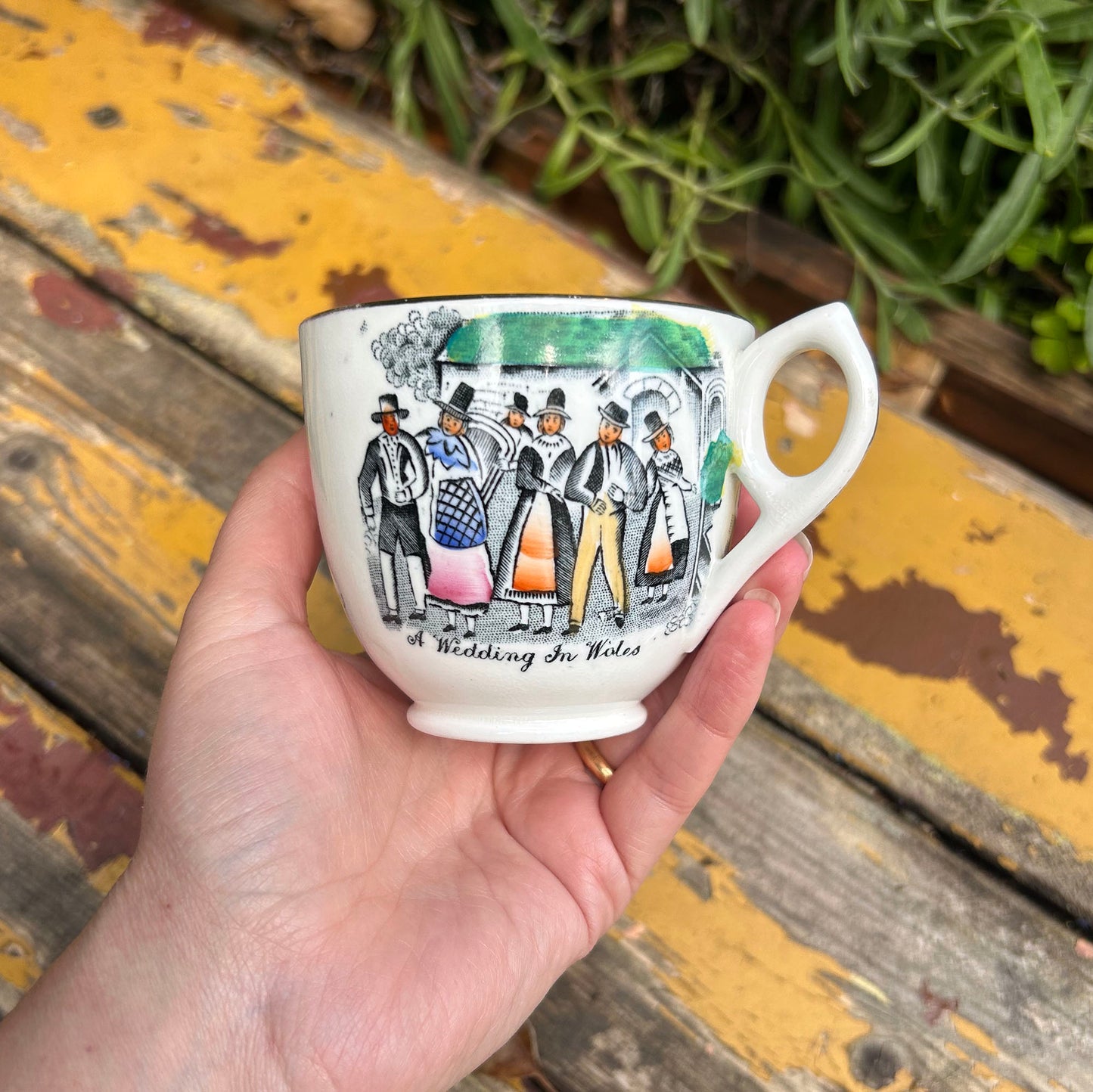 Cup & Saucer - Welsh Costumes - Present from Llandilo / Llandeilo - Vintage Souvenir (Preloved)