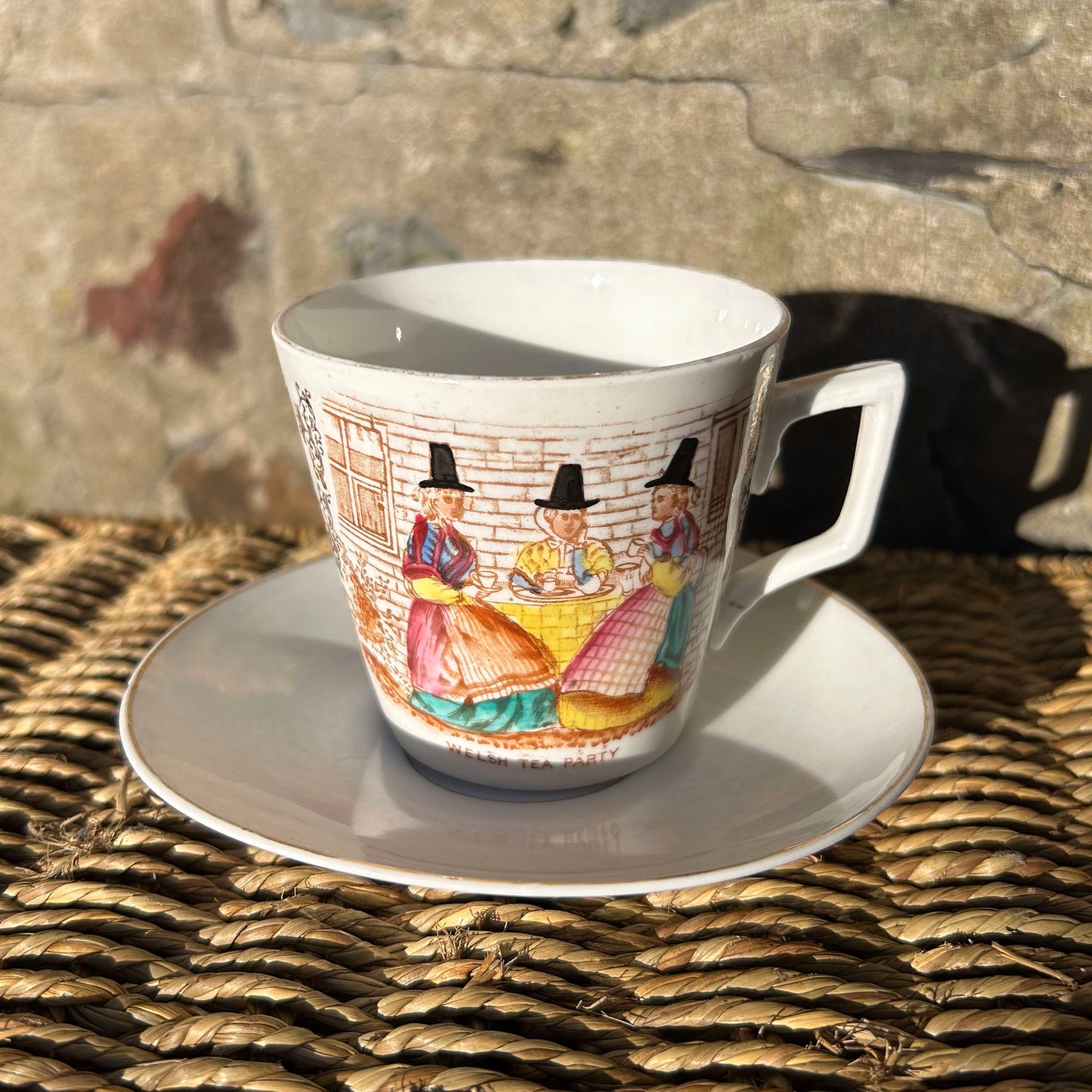 Cup & Saucer - Welsh Costumes - Welsh Tea Party - Antique Souvenir (Preloved)