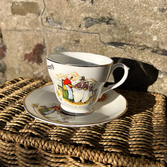 Cup & Saucer - Welsh Ladies - Souvenir of Wales / Aberystwyth (Preloved)