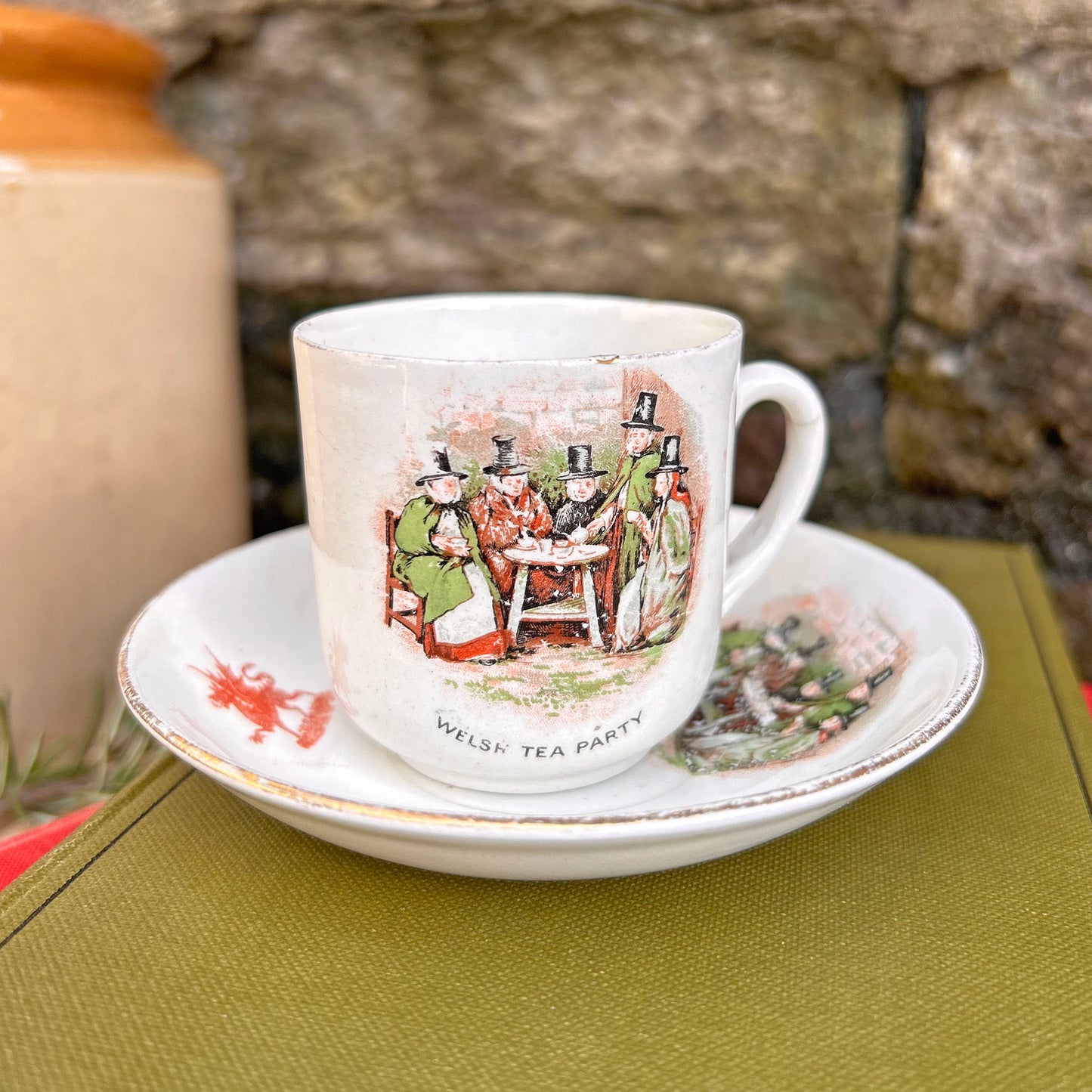 Cup & Saucer - Welsh Tea Party - Vintage Souvenir (Preloved)