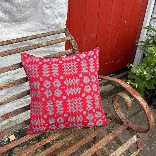 Cushion Cover - Welsh Tapestry Woven - Red & Grey