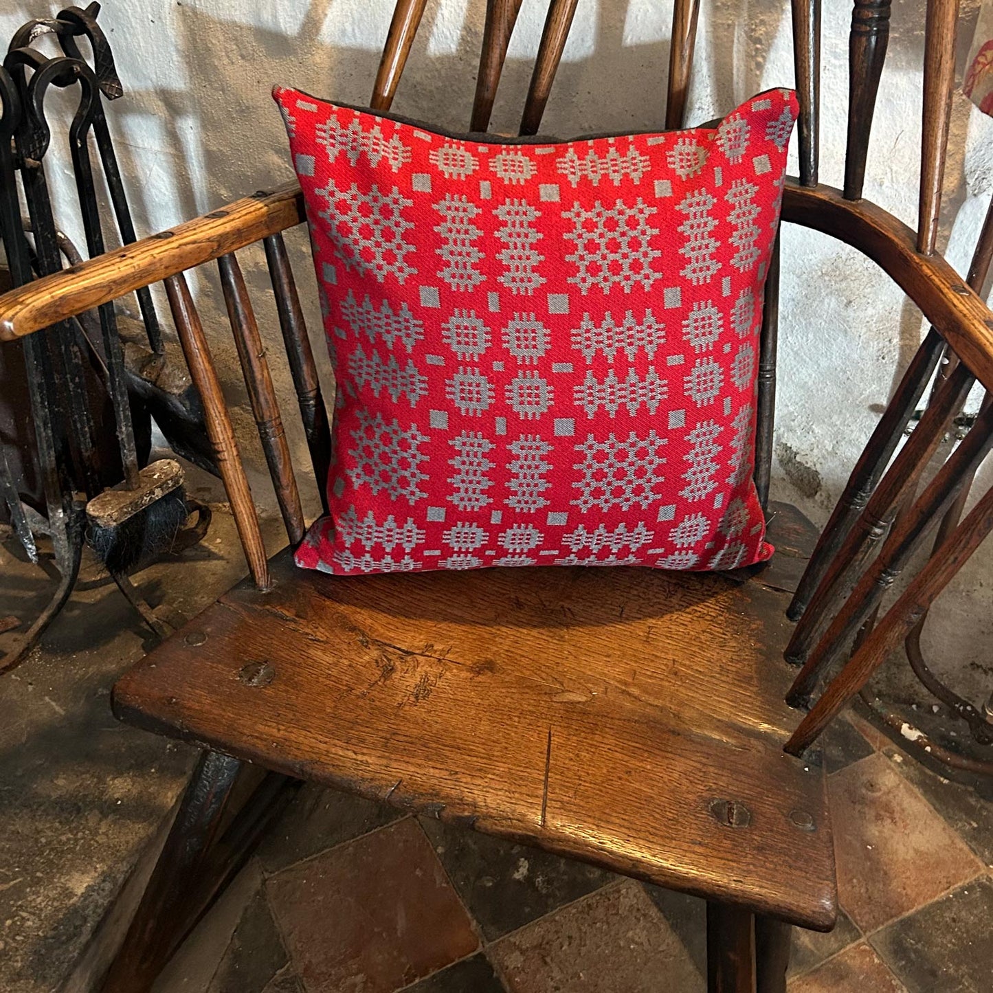 Cushion Cover - Welsh Tapestry Woven - Red & Grey