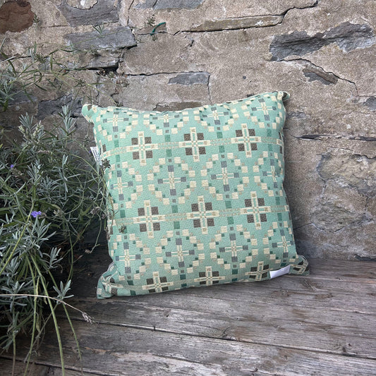 Cushion - Welsh Tapestry Cross - Mint Green