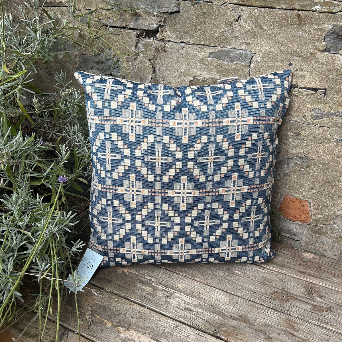 Cushion - Welsh Tapestry Cross - Navy Blue