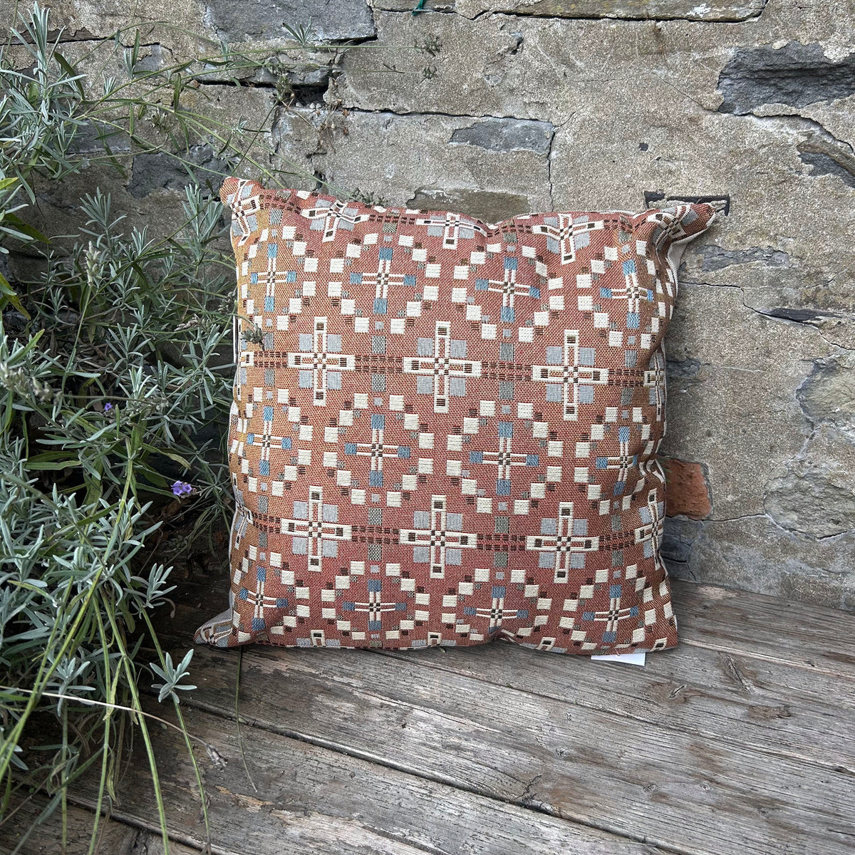 Cushion - Welsh Tapestry Cross - Terracotta Brown