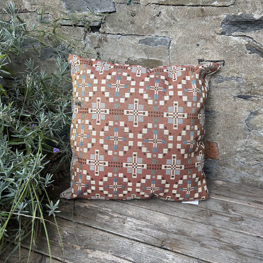 Cushion - Welsh Tapestry Cross - Terracotta Brown