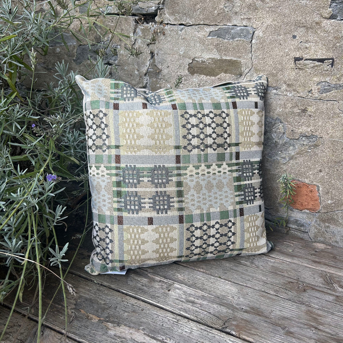 Cushion - Welsh Tapestry Design - Sage Green & Ice Blue